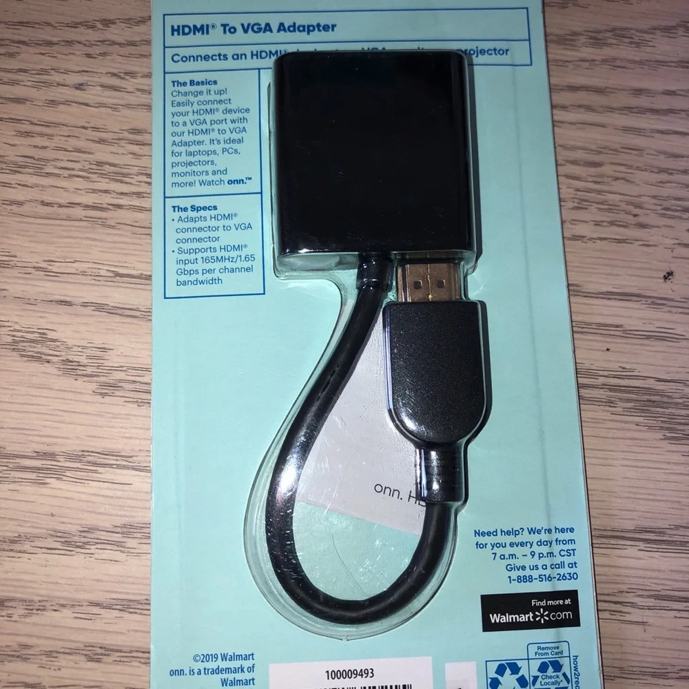 Onn. Gold-Plated HDMI to VGA Adapter (Male to Female) Black New